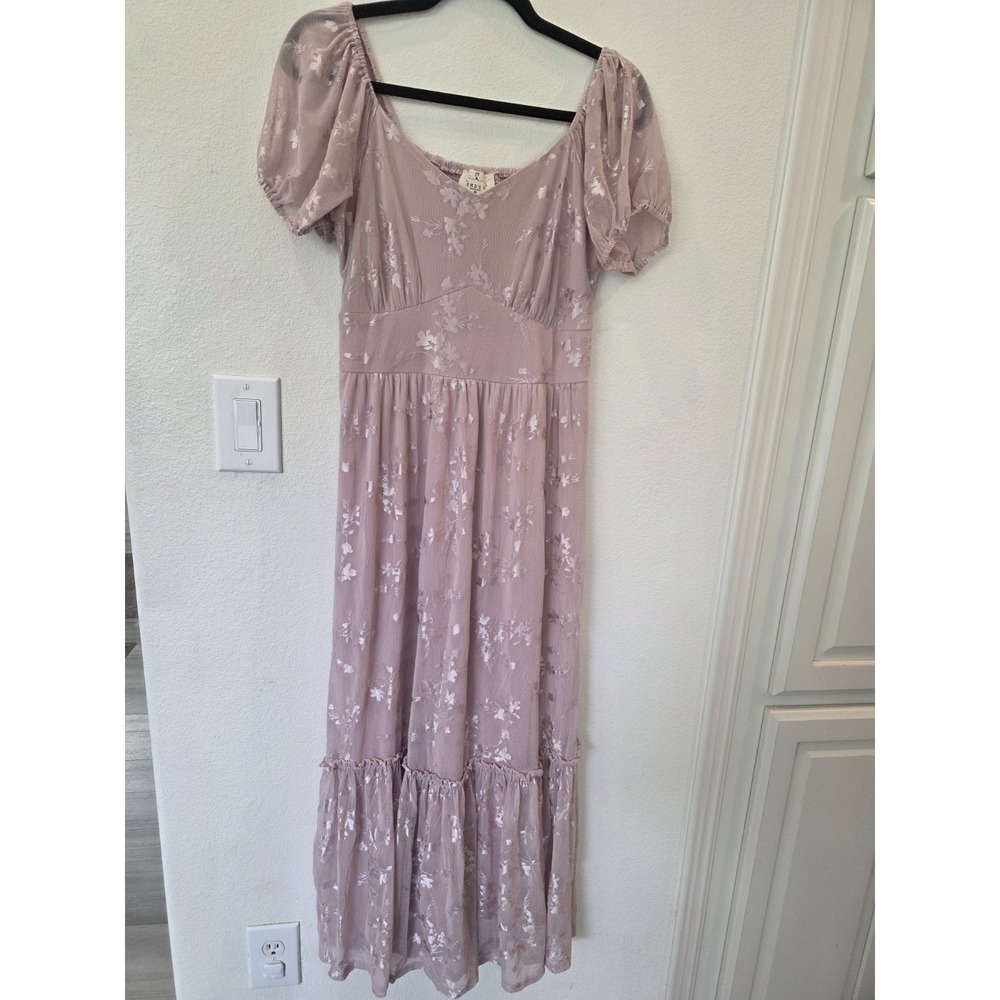 Ember Mauve Pink Boho Burnout Dress Sz M Lined Milkmaid Garden Fairy Coquette - Picture 2 of 8